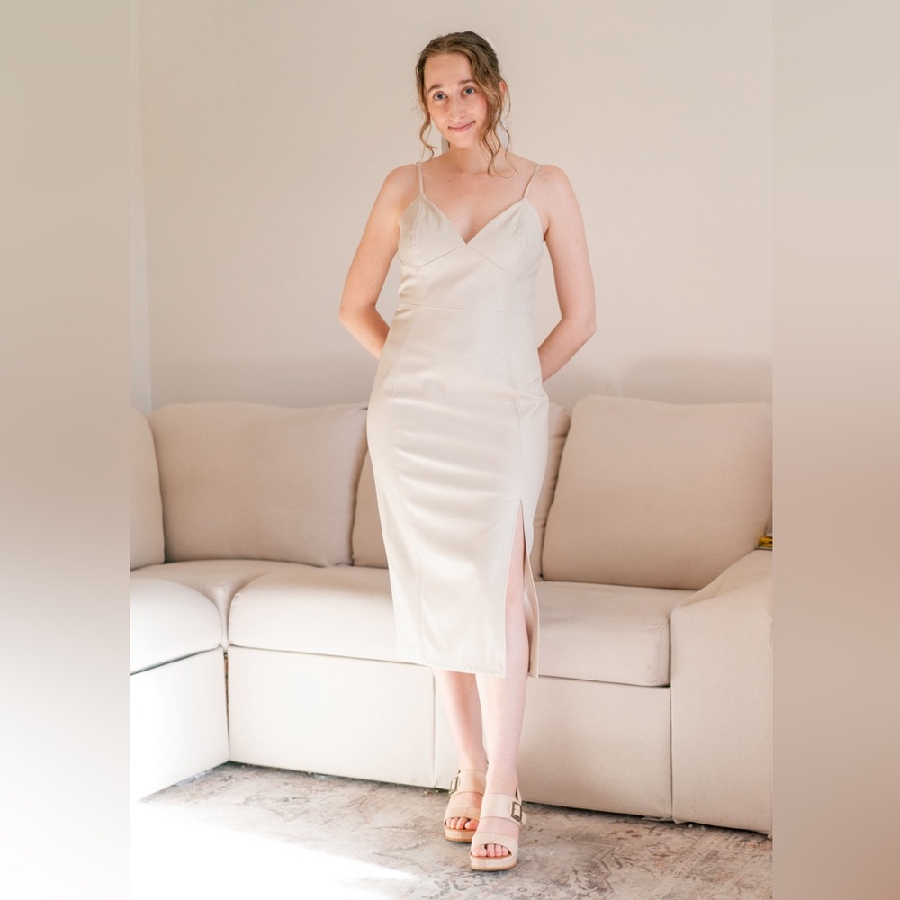 Calvin Klein Womens Faux Leather Midi Sheath Dress